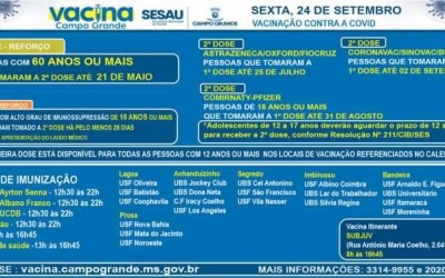 Confira o calendário de vacinação desta sexta-feira, 24 de setembro. 