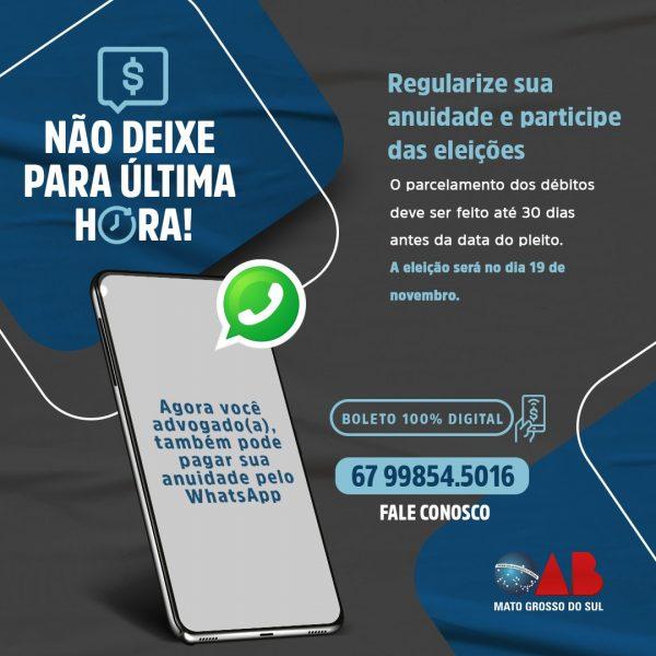 Eleições OAB/MS: Regularize sua situação financeira para votar. Eleições OAB/MS: Regularize sua situação financeira para votar.