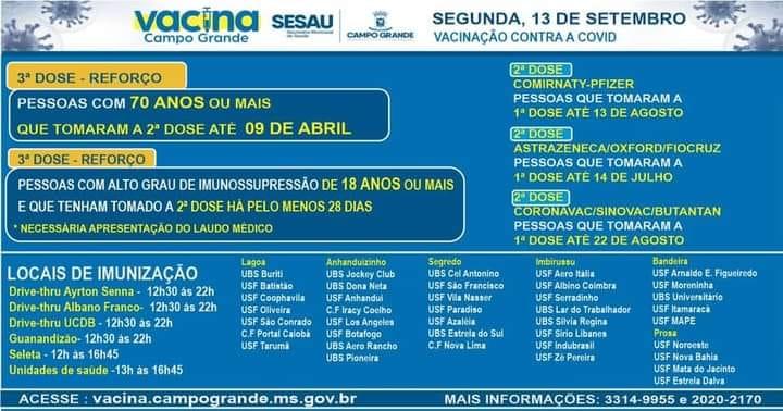 Vacinação contra a Covid será para 2ª e 3ª dose nesta segunda-feira; confira. Vacinação contra a Covid será para 2ª e 3ª dose nesta segunda-feira; confira.
