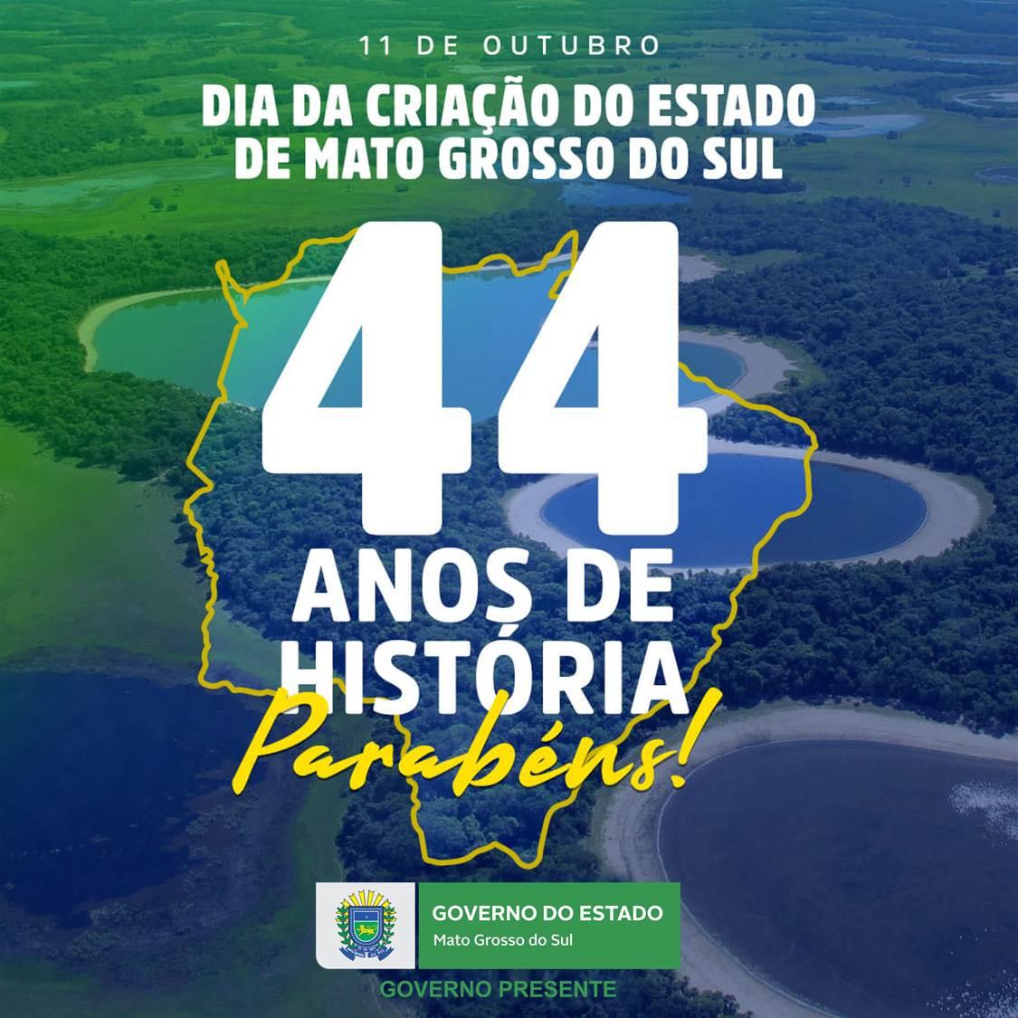 “Aos 44 anos, Mato Grosso do Sul tem bons motivos para celebrar”, destaca Reinaldo Azambuja.