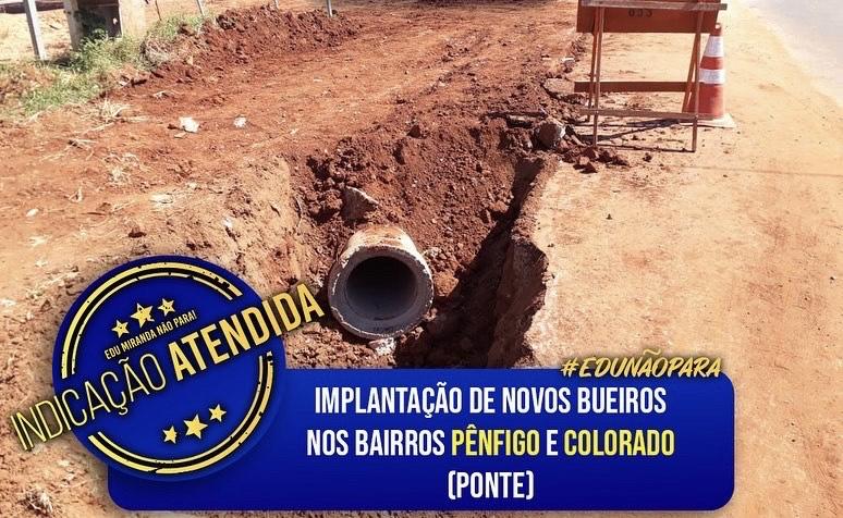 Vereador Edu Miranda tem indicação atendida na ponte entre os bairros Jardim Pênfigo e Colorado.