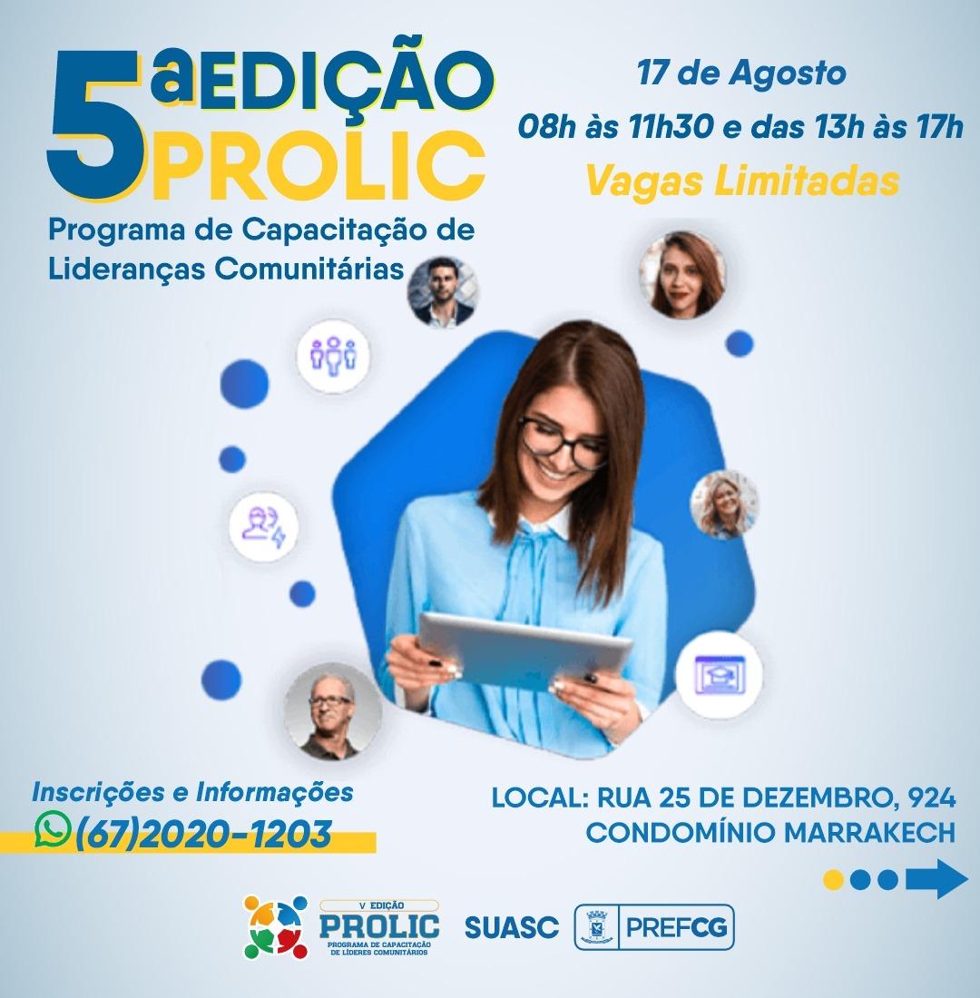 ABRE INSCRIÇÕES PARA A 5ª Edição do Programa de Capacitação de Líderes Comunitários (Prolic).