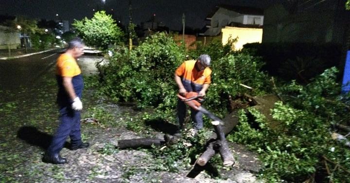 A Defesa Civil Municipal de Campo Grande esteve nas ruas da cidade trabalhando duro para normalizar o mais rápido possível a cidade