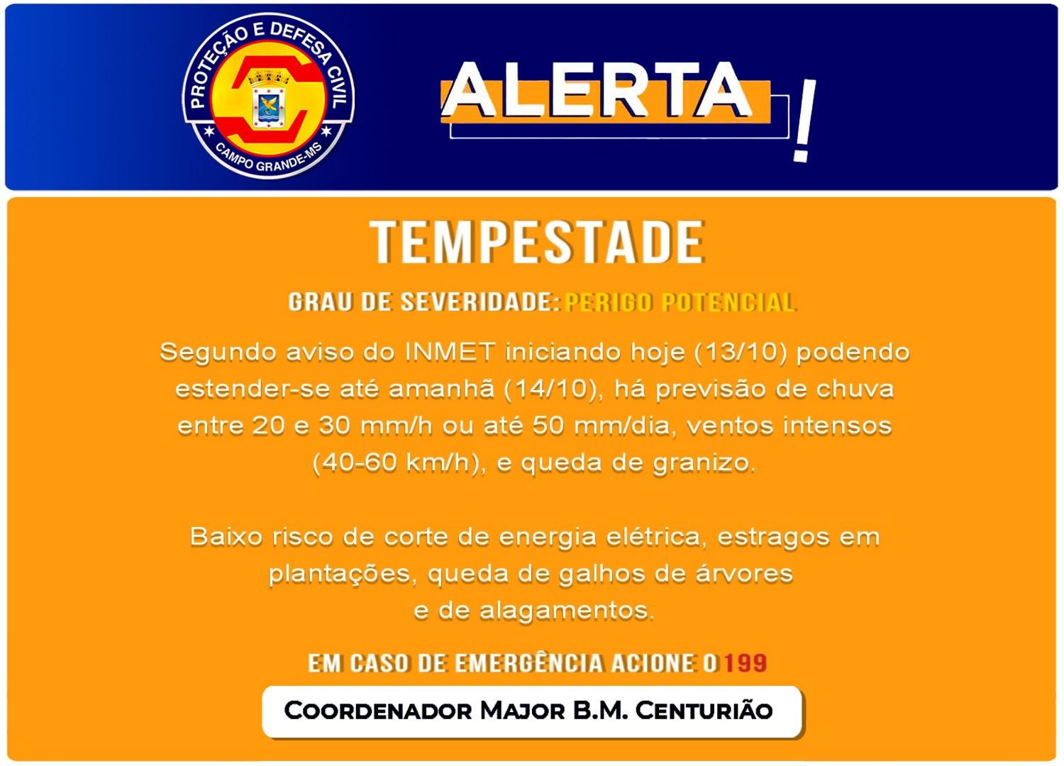 A Defesa Civil Municipal confirma  previsão, chove em diversas regiões de Campo Grande