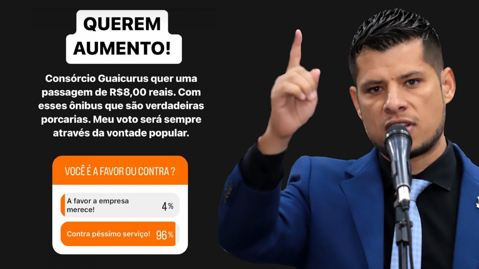 Pesquisa realizada nas redes sociais do vereador Tiago Vargas afirma que 94% são contra o serviço prestado pelo Consórcio Guaicurus.