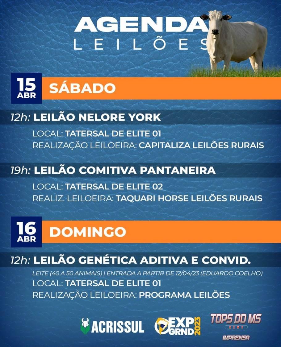 Agenda de leilões da Acrissul Expogrande-2023. Agenda de leilões da Acrissul Expogrande-2023.