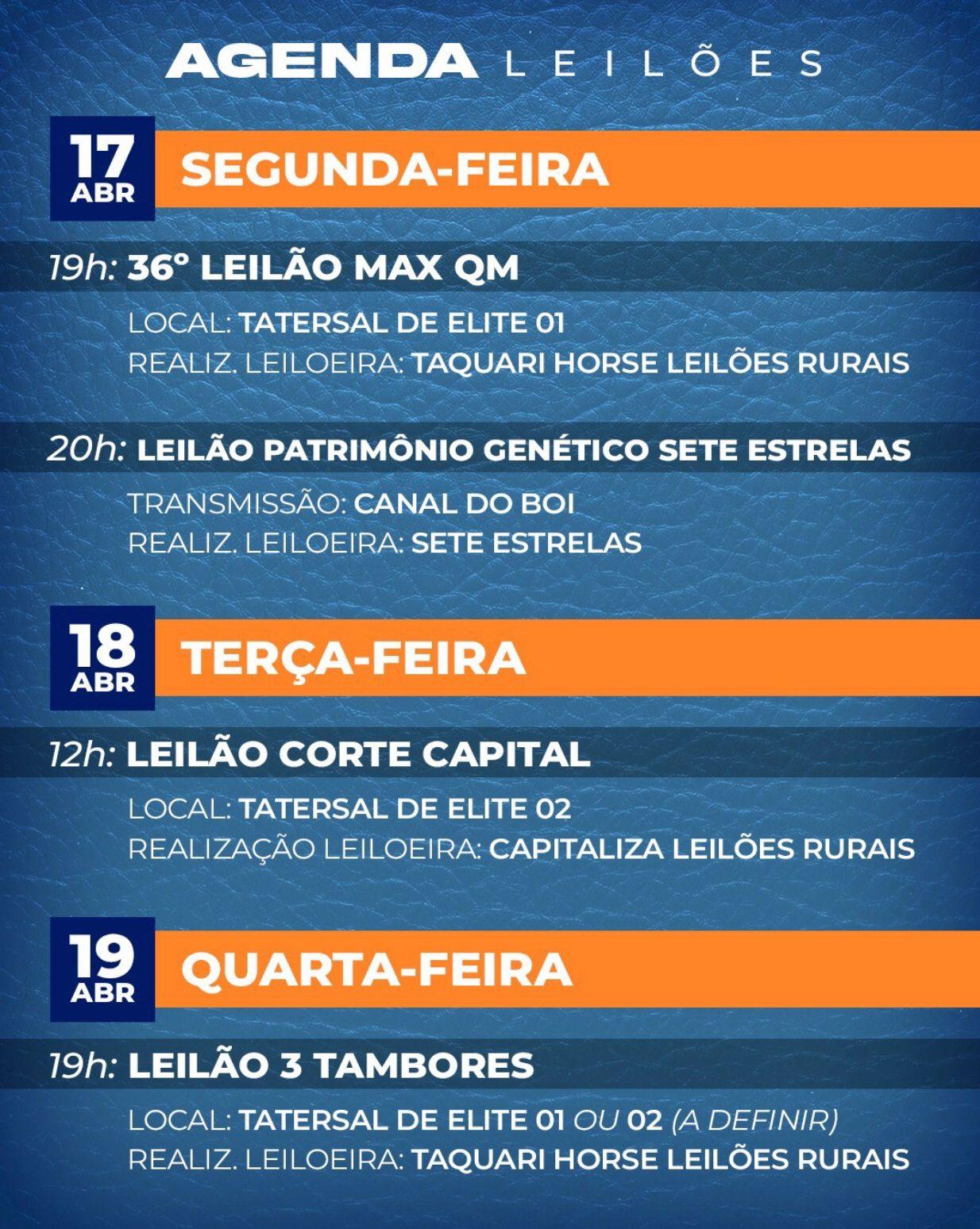 Agenda de leilões da Acrissul Expogrande-2023. Agenda de leilões da Acrissul Expogrande-2023.