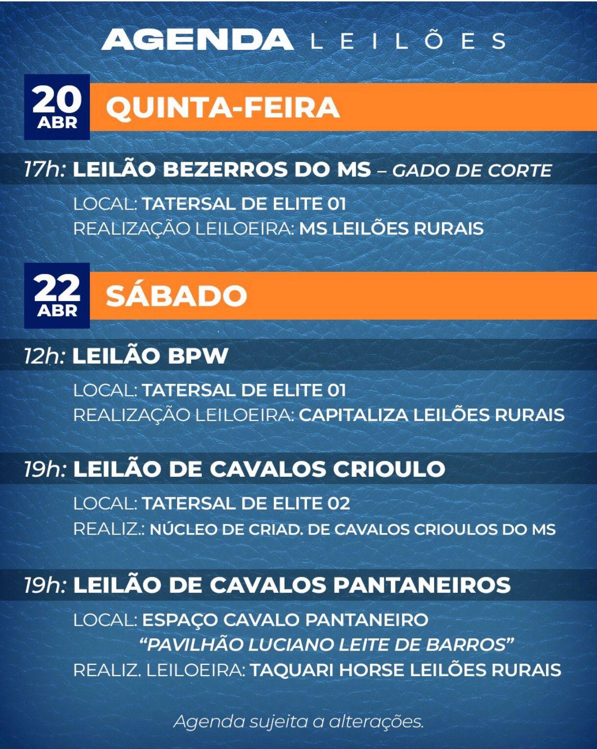 Agenda de leilões da Acrissul Expogrande-2023. Agenda de leilões da Acrissul Expogrande-2023.