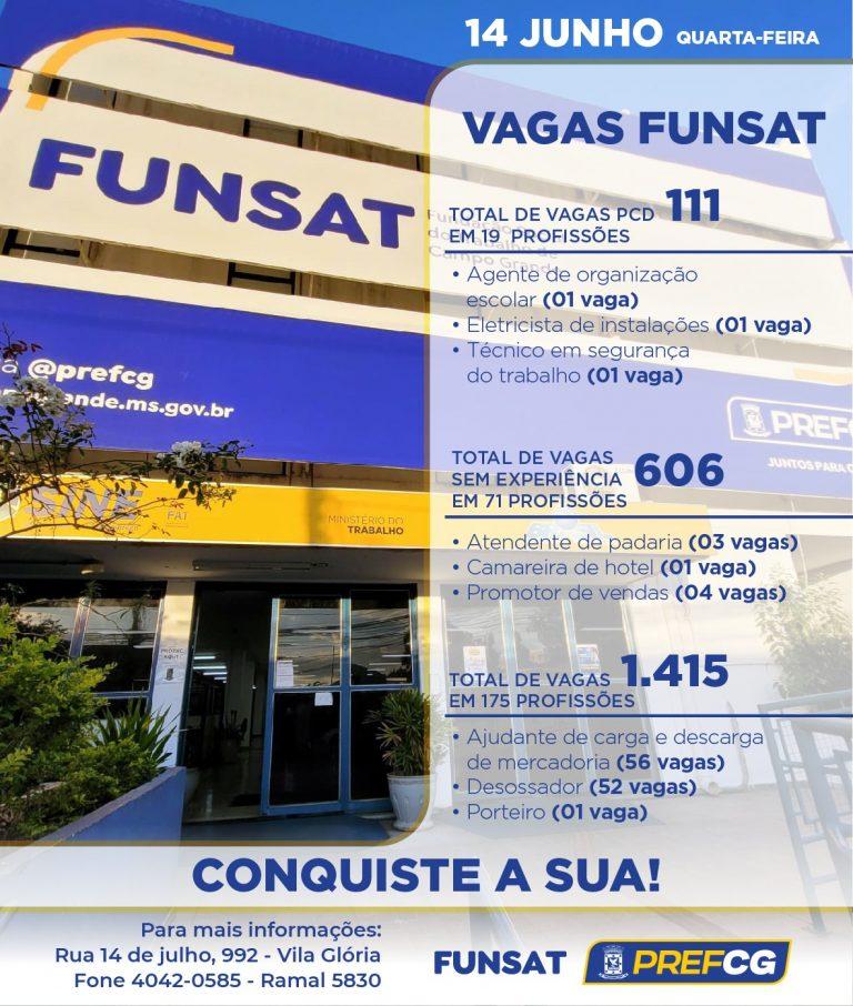 Funsat oferece 1.415 vagas de emprego em mais de 200 empresas nesta quarta-feira.