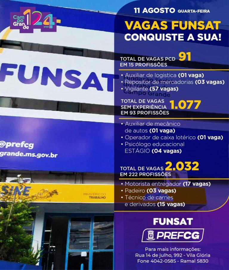 Funsat anuncia mais de 2 mil vagas de emprego nesta sexta-feira.