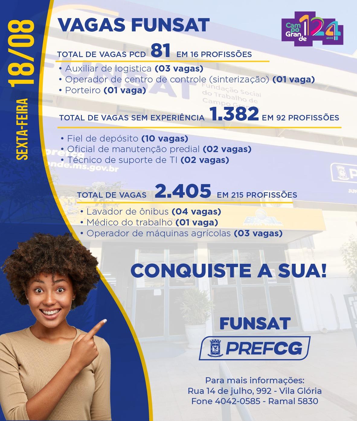 Funsat anuncia mais de 2.400 vagas de emprego em 265 empresas nesta sexta-feira.