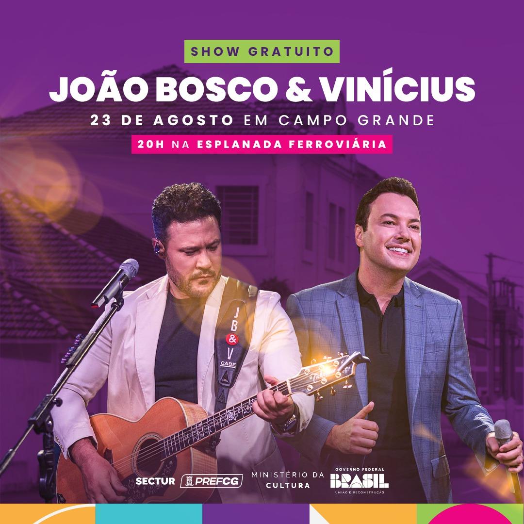 Dupla João Bosco e Vinícius abre programação do 1º Festival Reviva Mais Campo Grande nesta quarta-feira. Dupla João Bosco e Vinícius abre programação do 1º Festival Reviva Mais Campo Grande nesta quarta-feira.