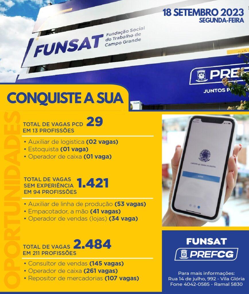 Funsat anuncia 2.484 vagas de emprego em mais de 260 empresas nesta segunda-feira.