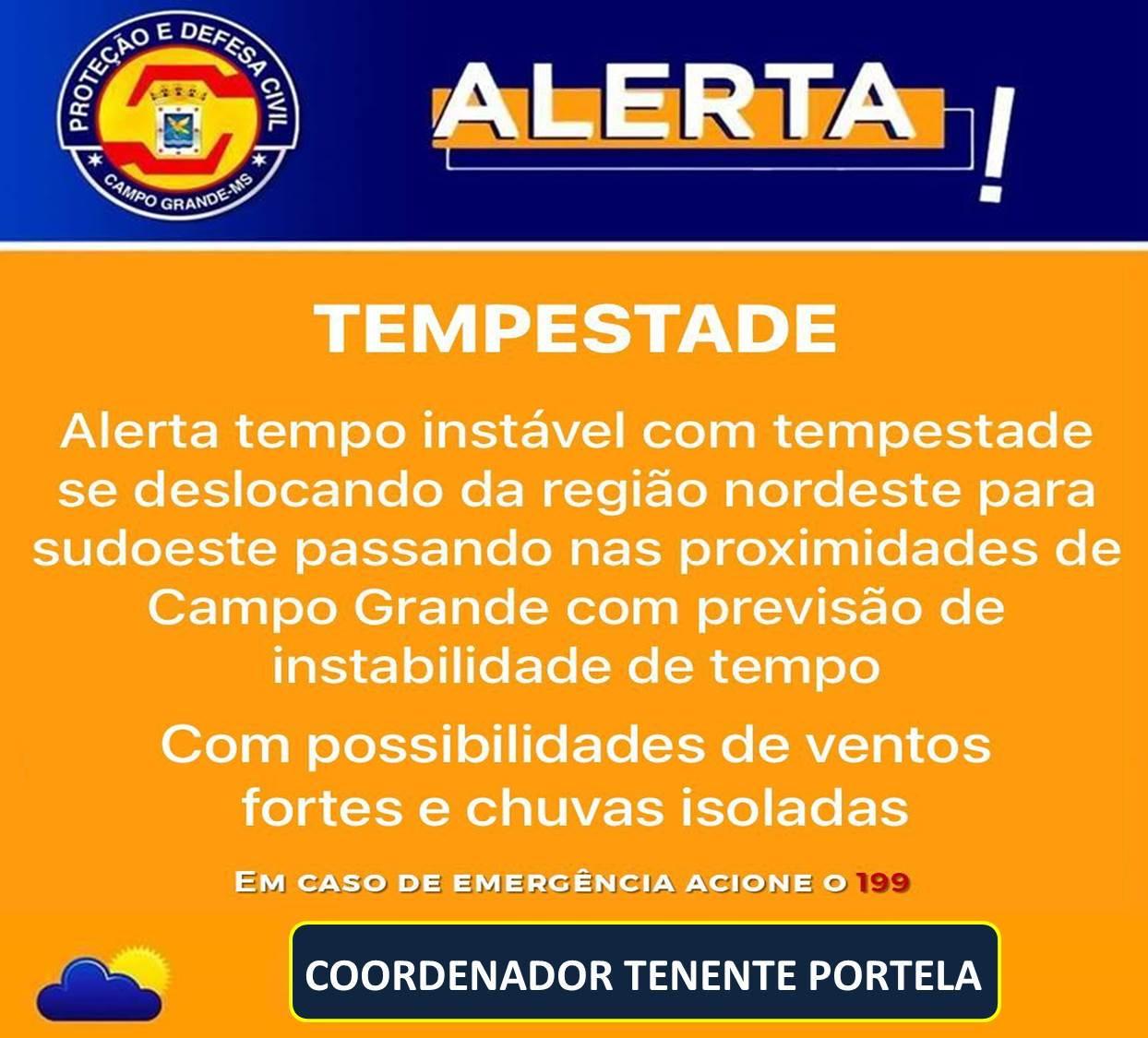Defesa Civil Municipal: alerta segundo aviso do INMET, tem previsão de chuva forte para Campo Grande hoje (12/09/23)