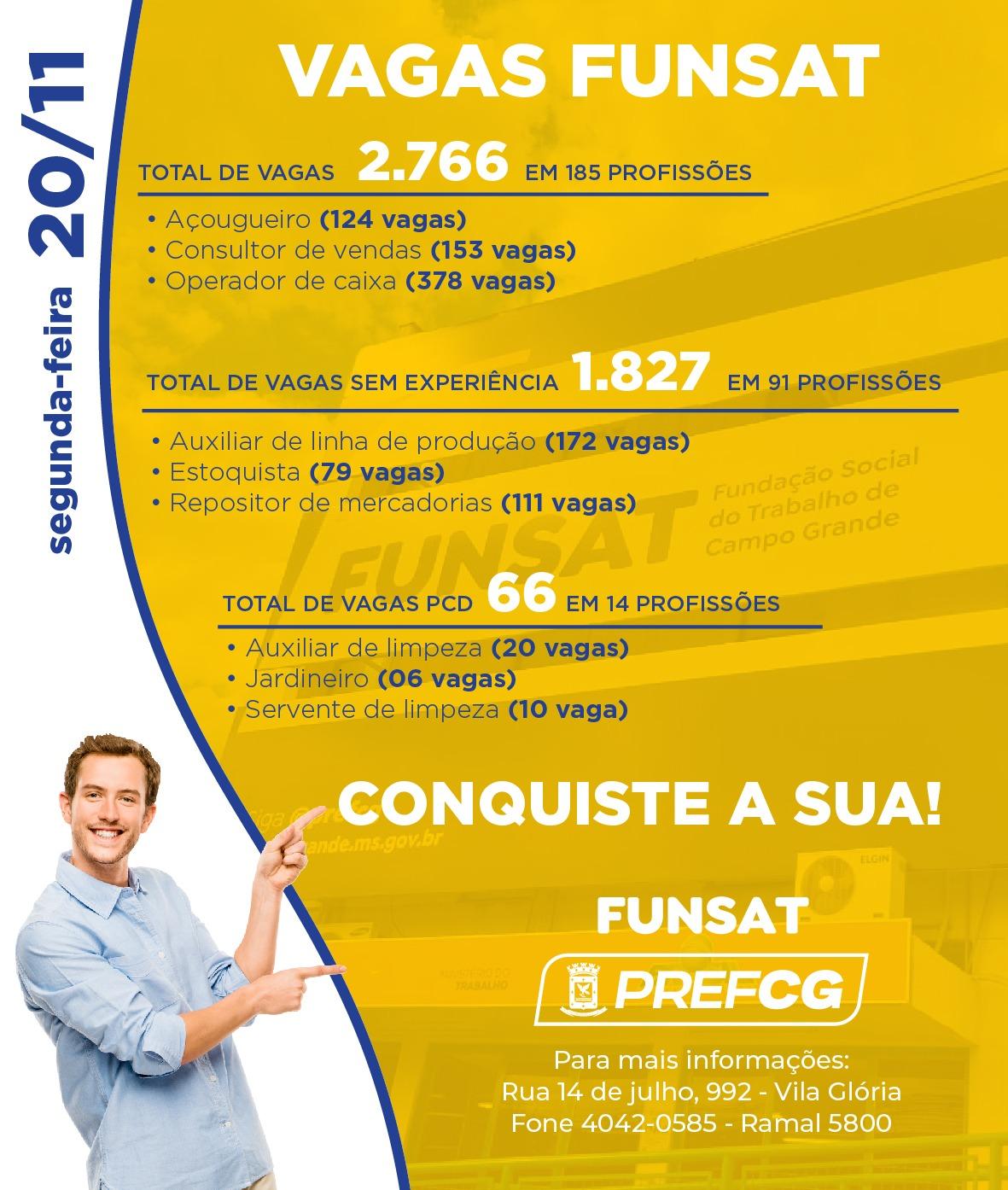 Funsat anuncia mais de 2,7 mil vagas de emprego em 270 empresas nesta segunda-feira.