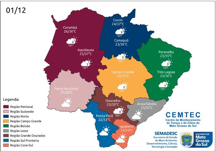 Nesta sexta-feira, sol retorna ao MS mas probabilidade de chuvas não deixa o estado. Nesta sexta-feira, sol retorna ao MS mas probabilidade de chuvas não deixa o estado.
