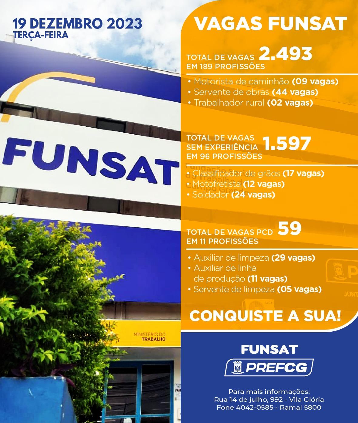 Funsat anuncia 2,4 mil vagas de emprego em 244 empresas nesta terça-feira.