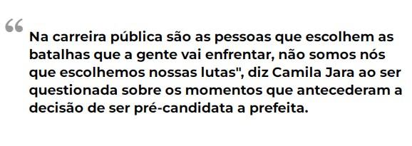 Pré-candidata, Camila Jara fala em "desfavelização" e tarifa zero no transporte.