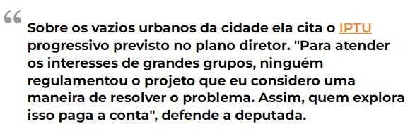 Pré-candidata, Camila Jara fala em "desfavelização" e tarifa zero no transporte.