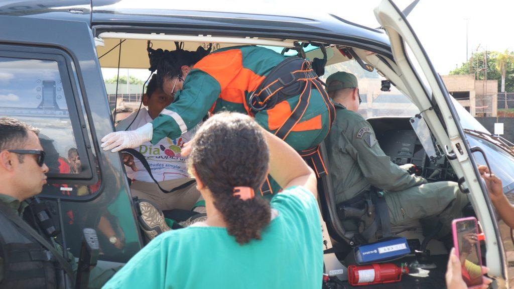 Com uso de helicóptero, HRMS e Sejusp auxiliam treinamento de hospital da Capital.  Com uso de helicóptero, HRMS e Sejusp auxiliam treinamento de hospital da Capital.