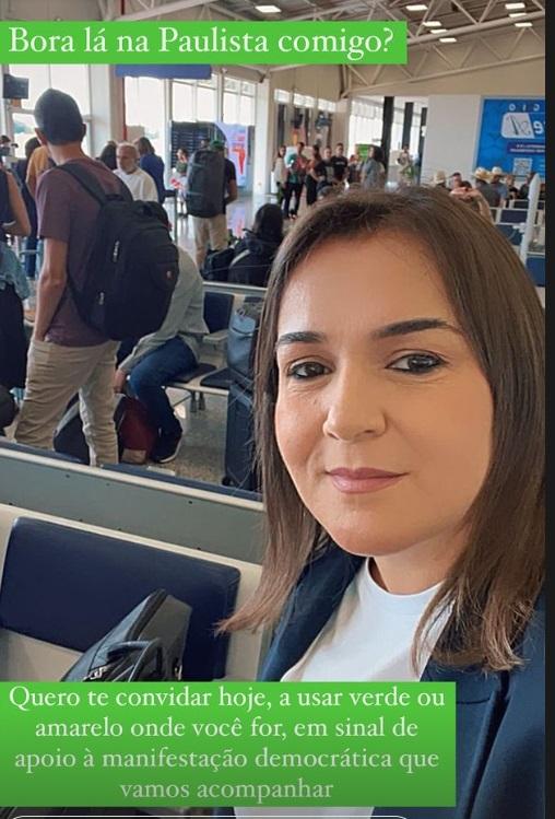 Prefeita Adriane Lopes vai a São Paulo e pede verde ou amarelo em apoio à “manifestação democrática” Prefeita Adriane Lopes vai a São Paulo e pede verde ou amarelo em apoio à “manifestação democrática”