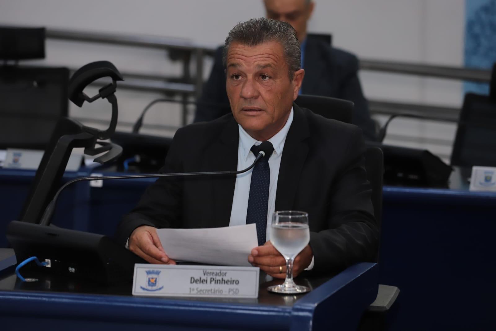 Vereador Delei solicita limpeza de terreno, poda de árvore e iluminação pública.