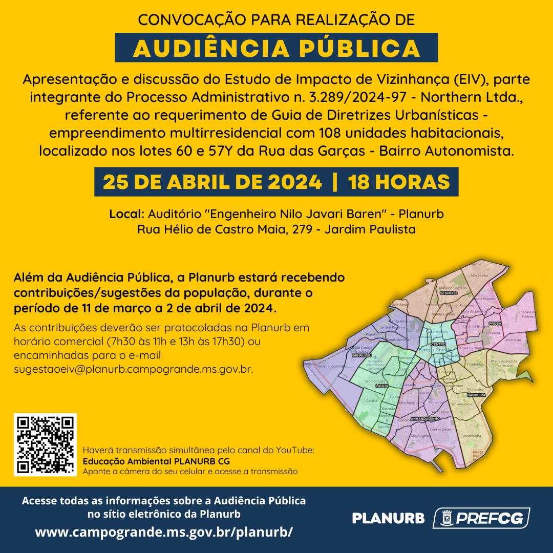 Prefeitura convida população para Audiência Pública sobre estudo de impacto de vizinhança.