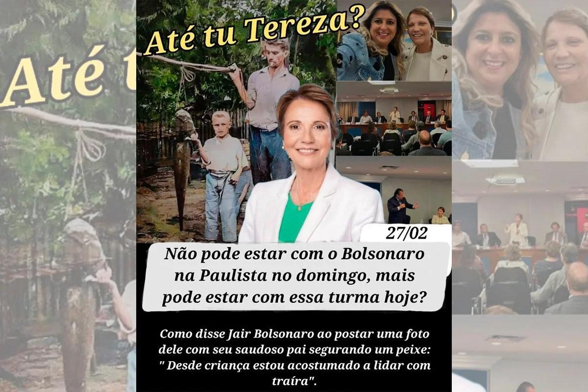 Tereza Cristina é chamada de “traíra” por reunião com agricultores após faltar a ato do ex Presidente Jair Messias Bolsonaro em São Paulo. Tereza Cristina é chamada de “traíra” por reunião com agricultores após faltar a ato do ex Presidente Jair Messias Bolsonaro em São Paulo.