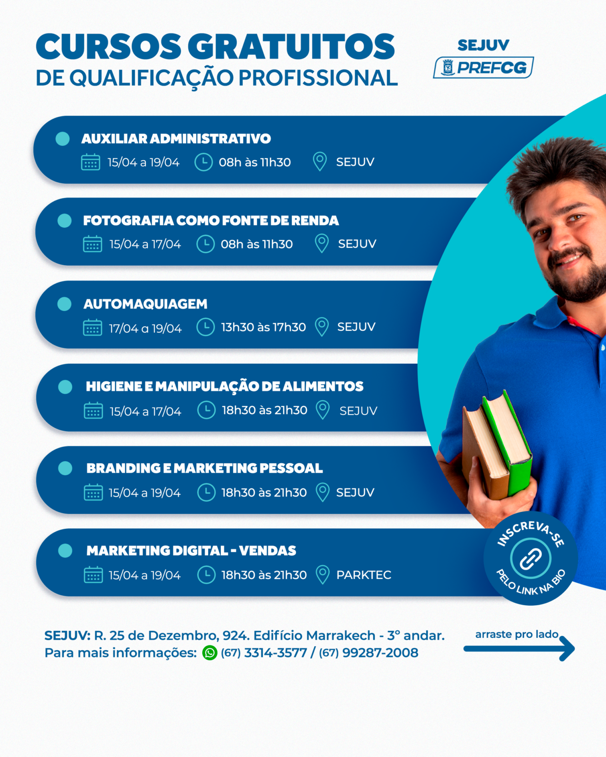 Prefeitura abre inscrições para curso de Fotografia Como Fonte de Renda e mais cinco cursos gratuitos.