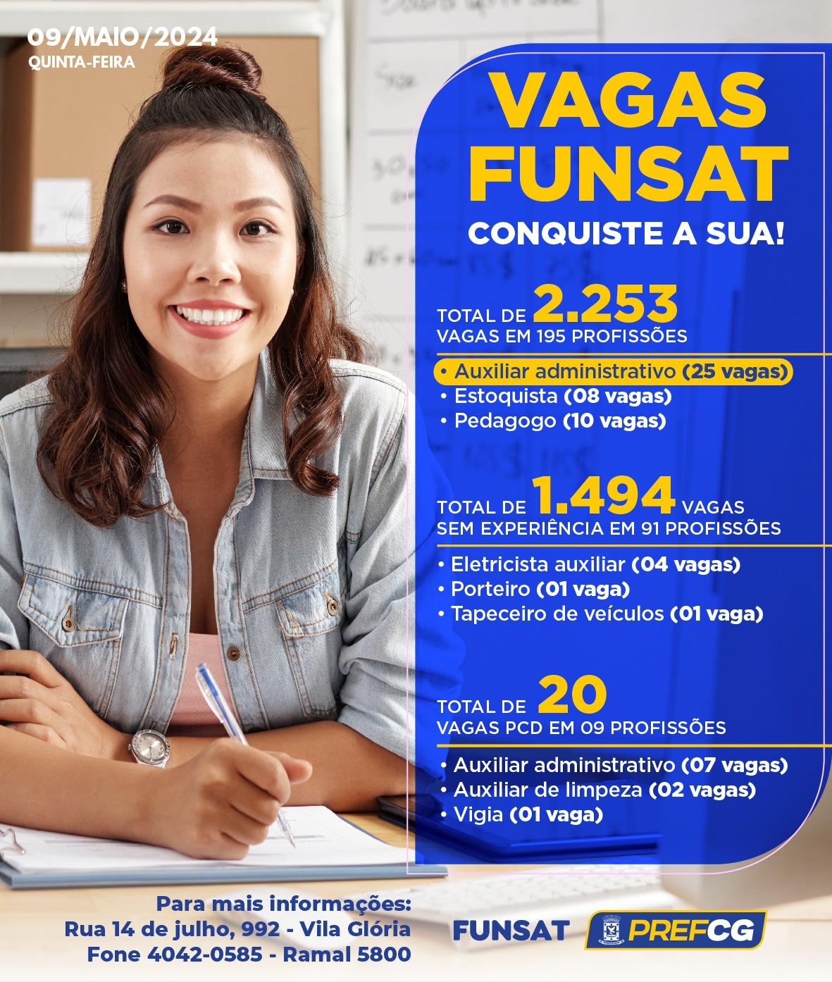 Funsat anuncia 2,2 mil vagas de emprego em 286 empresas nesta quinta-feira.