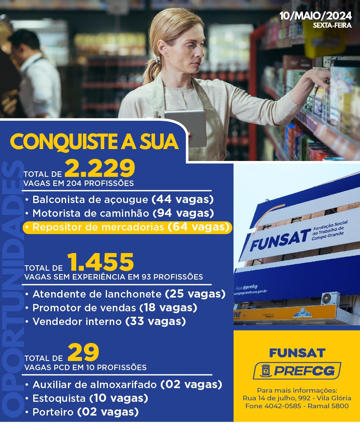  Funsat oferece 2.229 vagas de emprego em 292 empresas nesta sexta-feira.