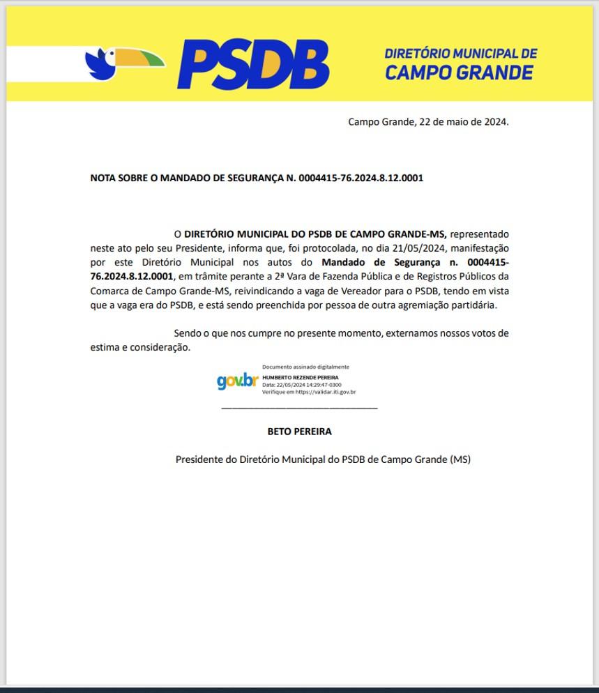 Após liberar João Rocha, o PSDB entra na briga por vaga de Dr. Lívio na Câmara Municipal de Campo Grande-MS.   Após liberar João Rocha, o PSDB entra na briga por vaga de Dr. Lívio na Câmara Municipal de Campo Grande-MS.