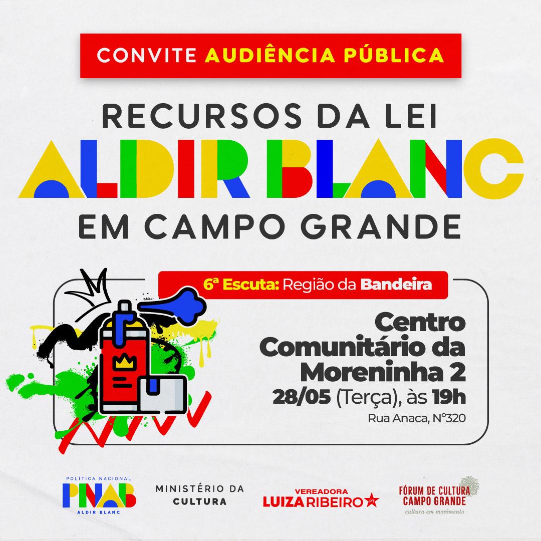 Câmara realiza amanhã a 6ª Audiência Pública Itinerante para debater a Lei Aldir Blanc em Campo Grande.