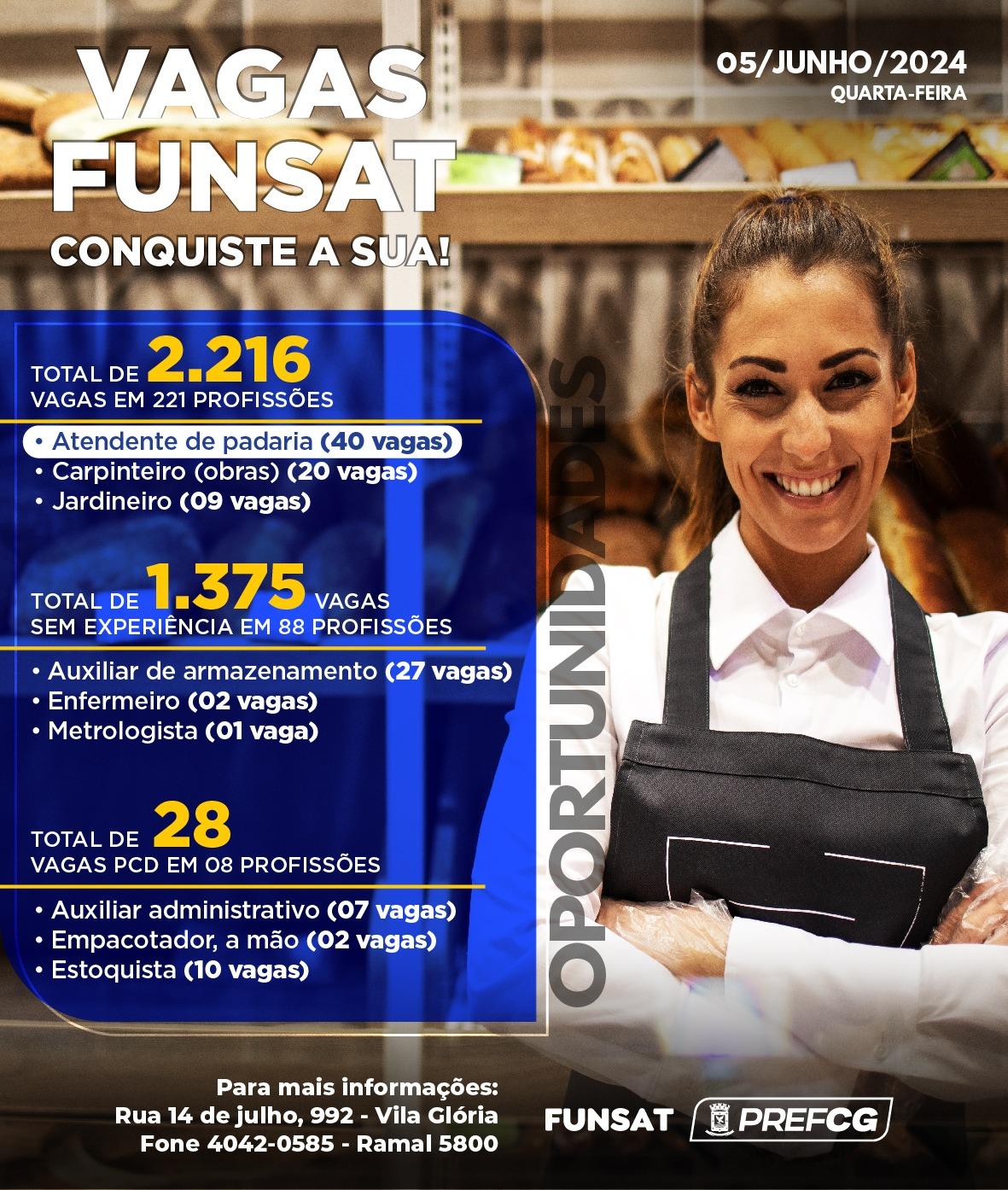 Funsat anuncia 2,2 mil vagas de emprego em 252 empresas nesta quarta-feira.