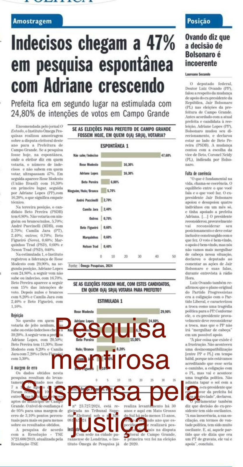 Juiz proíbe divulgação de nova pesquisa Omega para Prefeito da Capital nas eleições 2024.