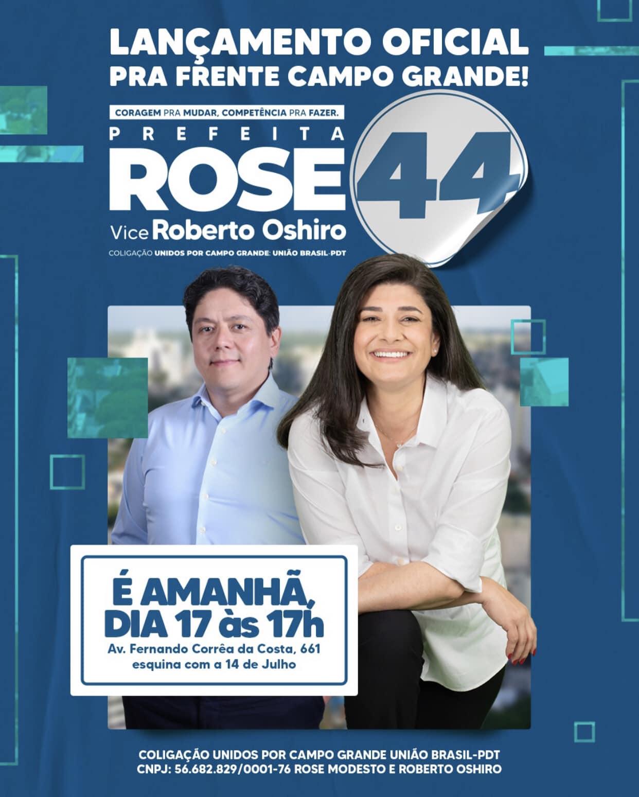 União Brasil lança candidatura da candidata a prefeitura da Capital  Rose Modesto no sábado e promete “time na rua” União Brasil lança candidatura da candidata a prefeitura da Capital  Rose Modesto no sábado e promete “time na rua”