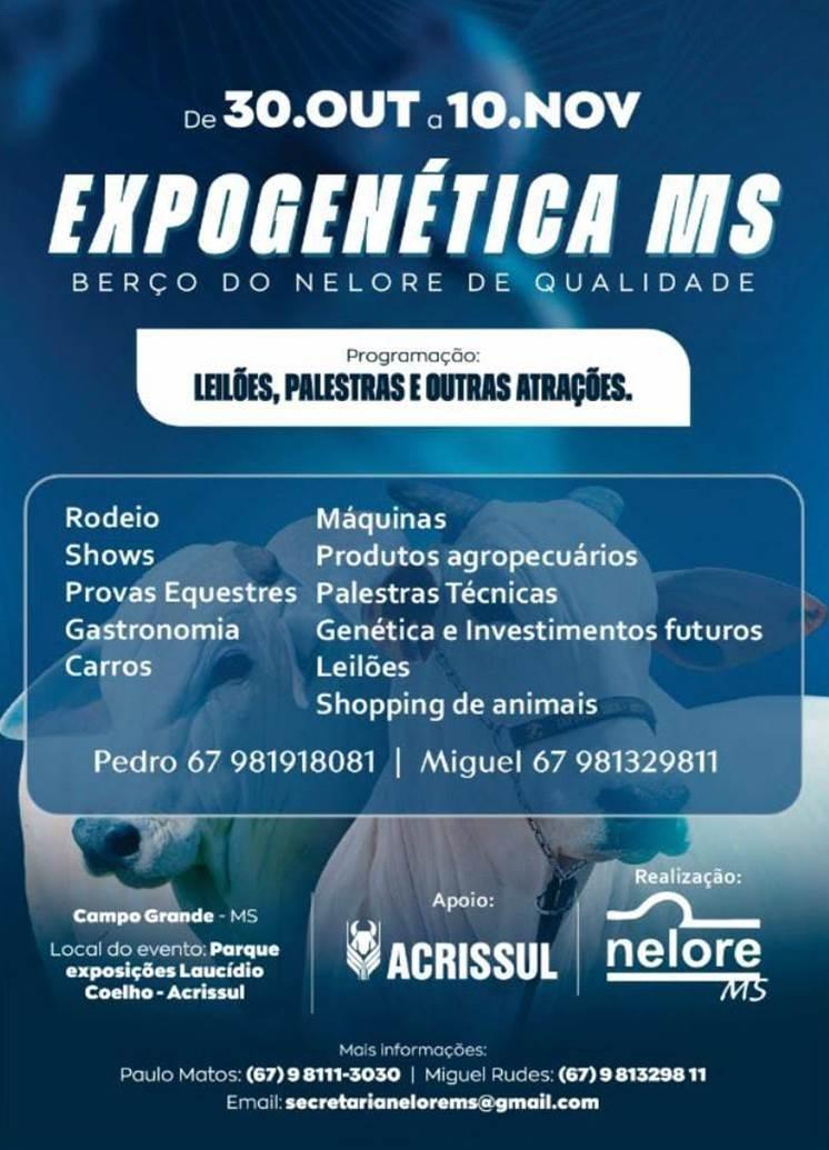 Expogenética Nelore-MS, traz uma festa completa para o Parque de Exposições Laucídio Coelho.