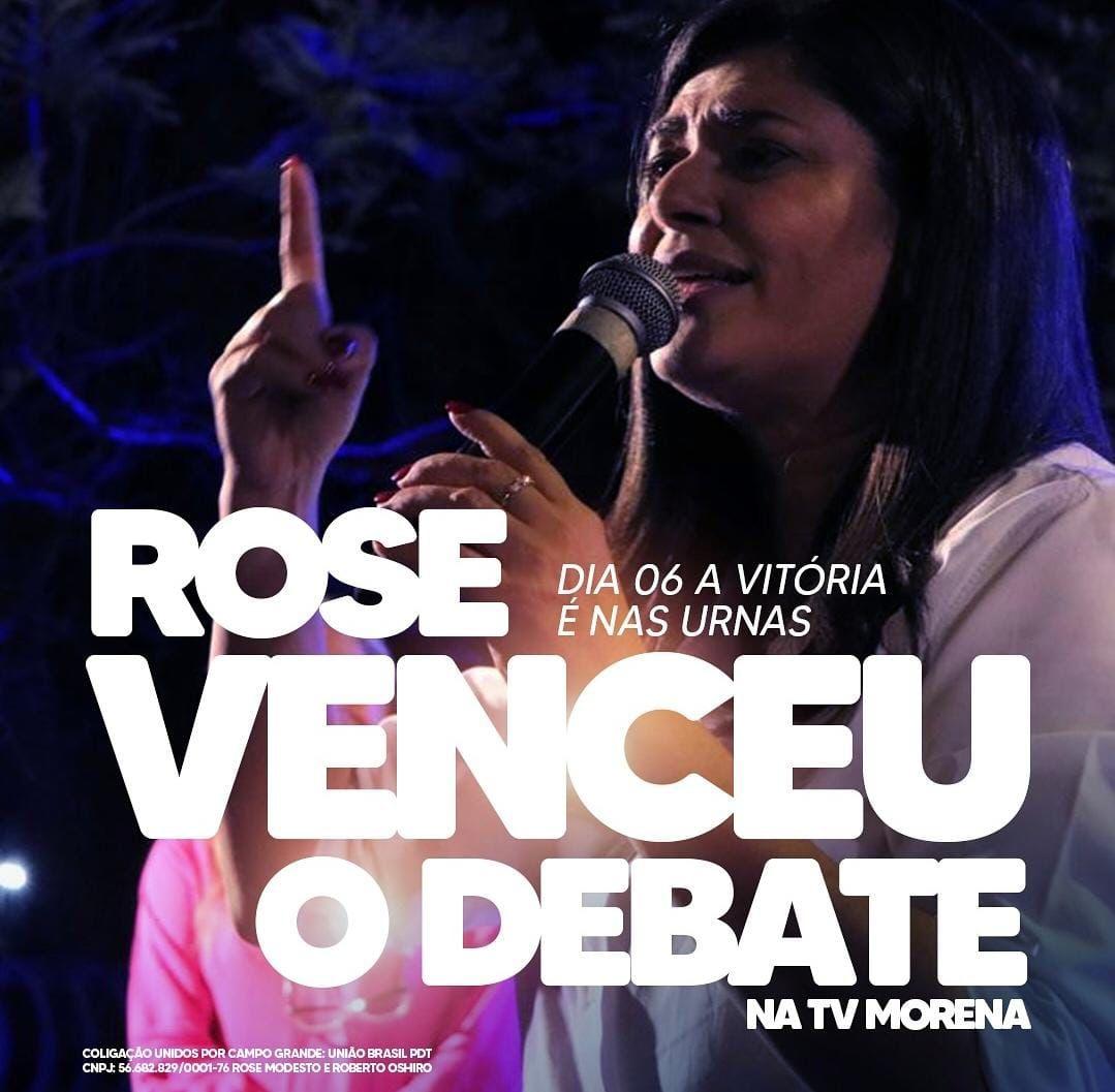 Rose Modesto que lidera em 1° lugar em todas as pesquisas, foi ao ultimo debate da TV Morena ontem, e saiu vencedora do debate. Rose Modesto que lidera em 1° lugar em todas as pesquisas, foi ao ultimo debate da TV Morena ontem, e saiu vencedora do debate.