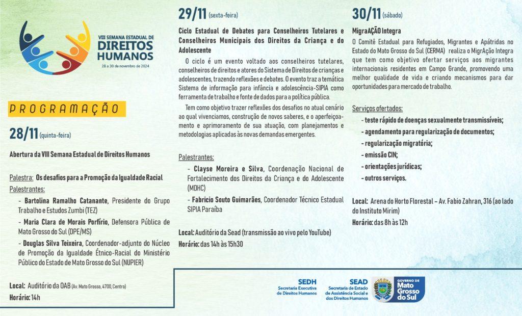 Semana Estadual de Direitos Humanos de MS tem foco na igualdade racial e na proteção de crianças e adolescentes. Semana Estadual de Direitos Humanos de MS tem foco na igualdade racial e na proteção de crianças e adolescentes.