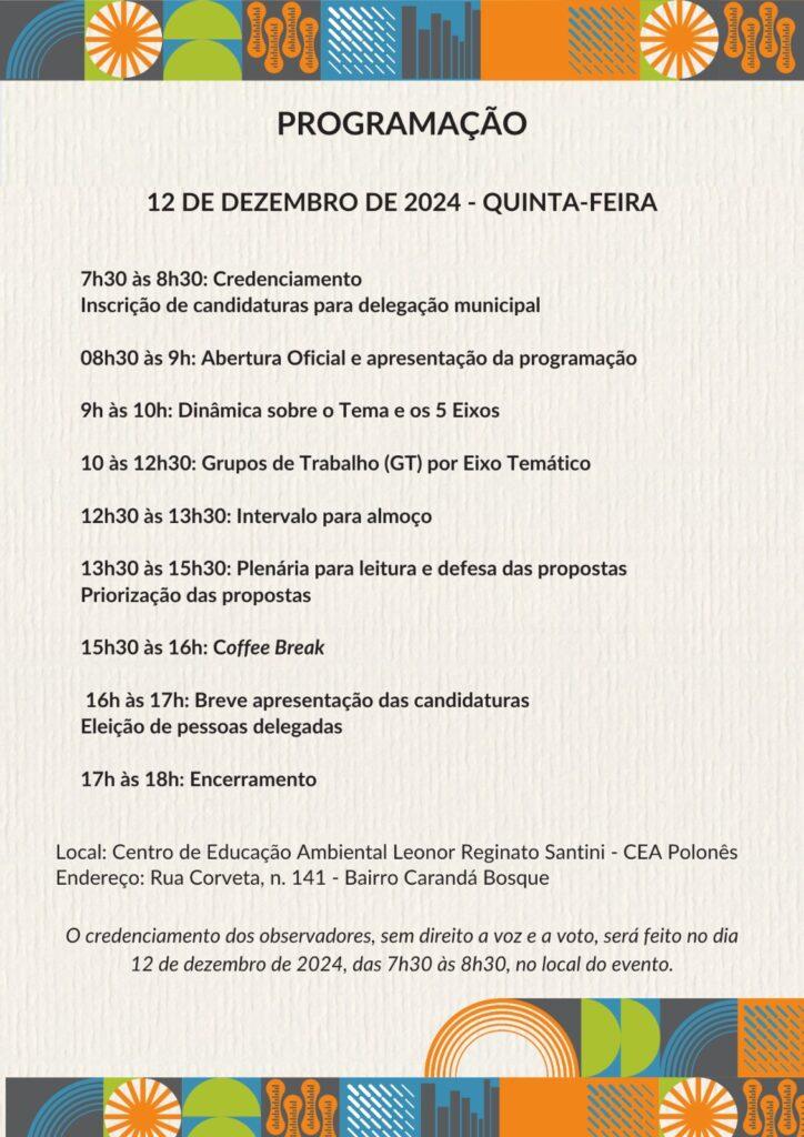 Prefeitura prorroga o prazo de inscrições para a 5ª Conferência Municipal do Meio Ambiente.