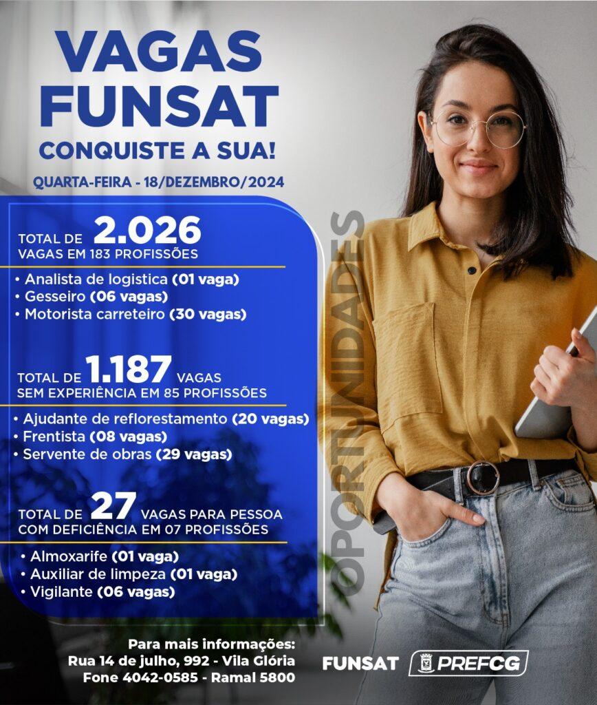 Funsat oferece 2.026 vagas de emprego nesta quarta-feira.
