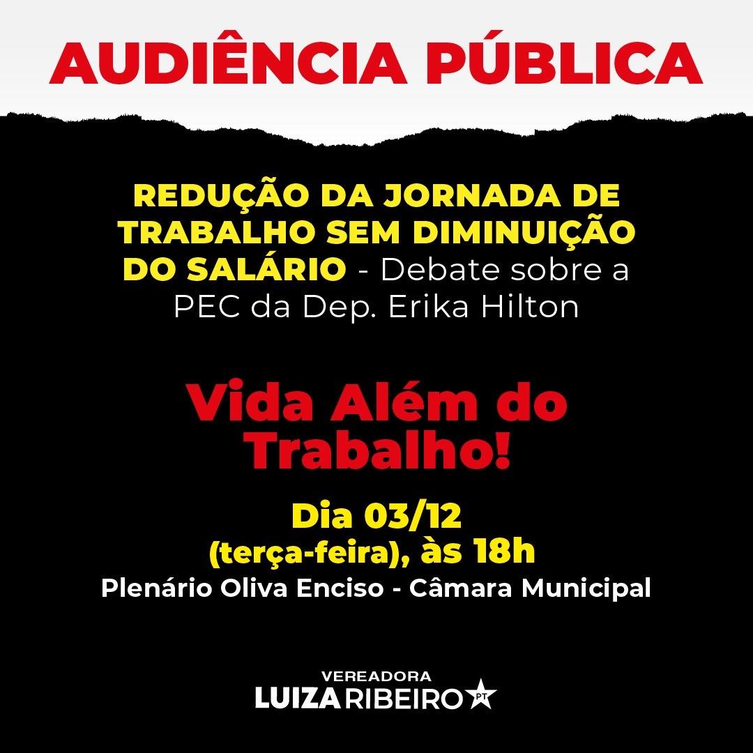 Câmara Municipal de Campo Grande promove audiência pública sobre redução da jornada de trabalho.