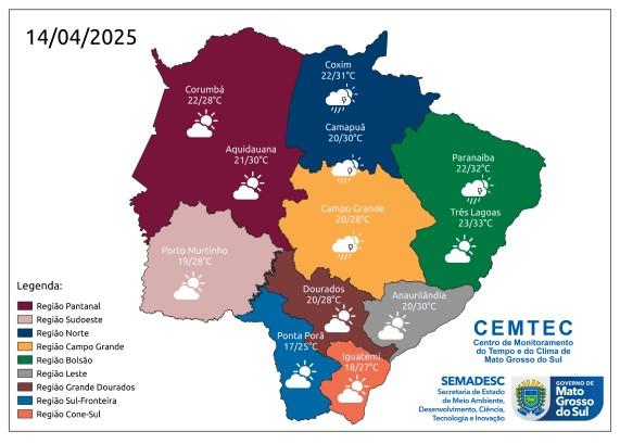 Semana começa com tempo firme, mas podem ter chuvas pontuais pelo Estado. Semana começa com tempo firme, mas podem ter chuvas pontuais pelo Estado.