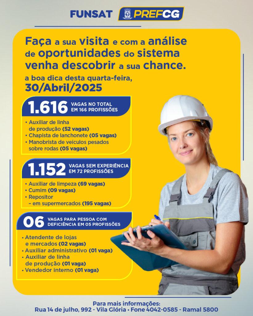 Funsat divulga 1.616 vagas nesta quarta-feira.