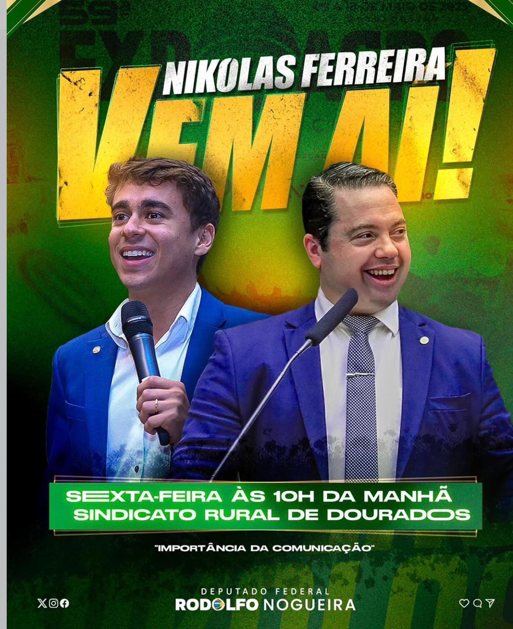 Nikolas Ferreira vai a Dourados para Expoagro 2025. Nikolas Ferreira vai a Dourados para Expoagro 2025.