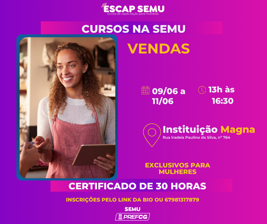 Prefeitura oferece cursos gratuitos de recepcionista e vendas exclusivos para mulheres.