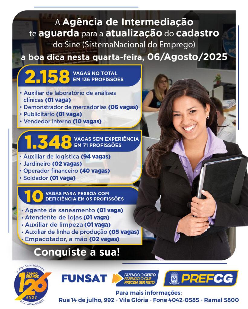 Funsat traz 2 mil vagas e realiza nova edição do Emprega CG nesta quarta. Funsat traz 2 mil vagas e realiza nova edição do Emprega CG nesta quarta.