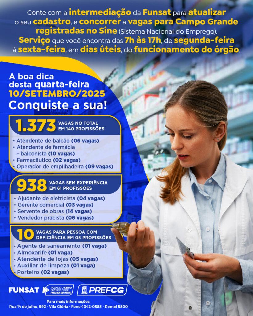 Funsat oferece 1.373 vagas de emprego nesta quarta-feira.