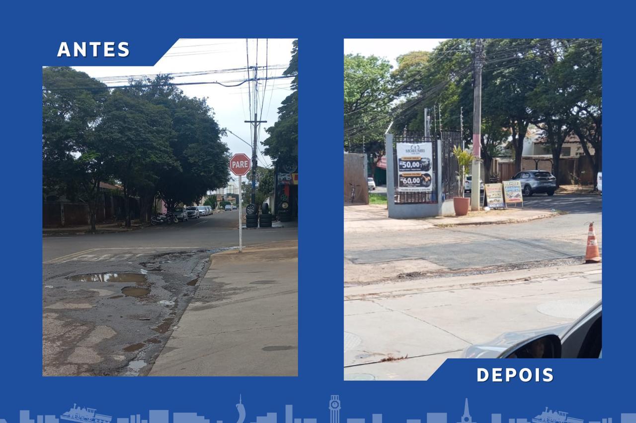 Vereador Marquinhos Trad garante tapa-buraco em cruzamento com a Rua Spipe Calarge.