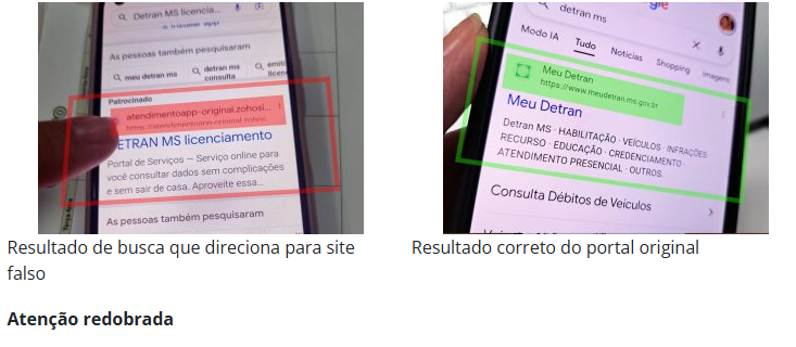 Digitar o site oficial do Detran de Mato Grosso do Sul no navegador web evita prejuízo com golpes. Digitar o site oficial do Detran de Mato Grosso do Sul no navegador web evita prejuízo com golpes.